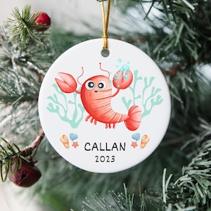 Personalized Shrimp Ornament, Shrimp Decor, Kids Ornament, Shrimp Lover Gift, Watercolor Shrimp Ocean Ornament, Beach Ornament