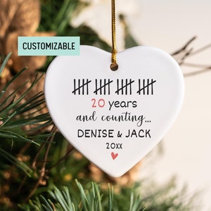 Personalized 20th Anniversary Heart Ornament, 20 Year Anniversary Gift For Parents, Funny Tally Marks Ornament, China Anniversary Gift