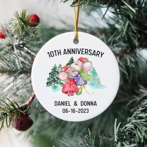 Personalized 10th Anniversary Ornament, 10 Year Anniversary Gift, Mouse Lover Ornament, Wedding Anniversary Ornament, Tin Anniversary Gift