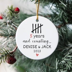 Personalized 5 Year Anniversary Gift, 5th Anniversary Ornament, Funny Tally Marks Ornament, Five Year Wood Anniversary Gift