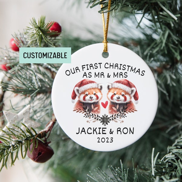 Personalized Mr and Mrs Red Panda Ornament, First Christmas As Mr Mrs Gift, Red Panda Lover Gift, Couple Gift, Newlywed Gift