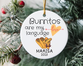 Personalized Burrito Ornament, Custom Name Burrito Lover Gift, Mexican Food Ornament, Chef Gift, Burrito Decor, Food Keepsake, Kids Ornament