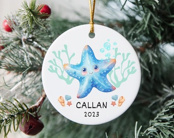 Personalized Starfish Ornament, Custom Name Starfish Gift, Watercolor Starfish Decor, Kids Ornament, Starfish Lover Gift, Ocean Ornament