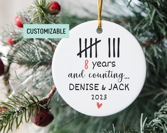 Personalized 8 Year Anniversary Gift, 8th Anniversary Ornament, Funny Tally Marks Ornament, Bronze Anniversary Gift For Husband, For Wife