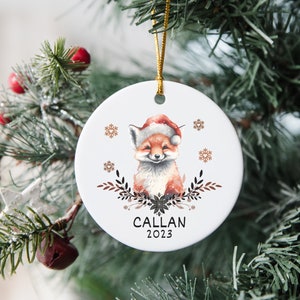 Personalized Fox Ornament, Fox Decor, Kids Ornament, Watercolor Fox Lover Gift, Woodland Ornament, Grandkid Gift