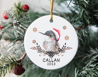 Personalized Hummingbird Christmas Ornament, Hummingbird Decor, Kids Ornament, Watercolor Hummingbird Lover Gift, Grandkid Gift