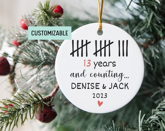 Personalized 13 Year Anniversary Gift For Husband, 13th Anniversary Ornament, Funny Tally Marks Ornament, Lace Anniversary Gift For Wife