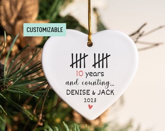 Personalized 10 Year Anniversary Ornament 10th Anniversary Ornament Gift For Parents, Funny Tally Mark Ornament, Tin Anniversary Couple Gift