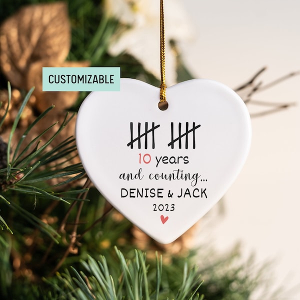 Personalized 10 Year Anniversary Ornament 10th Anniversary Ornament Gift For Parents, Funny Tally Mark Ornament, Tin Anniversary Couple Gift