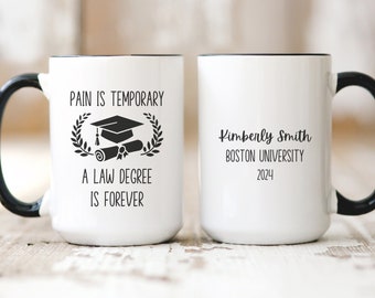 Regalo de graduación de la Facultad de Derecho, taza de graduación de Derecho, regalo personalizado de felicitaciones para graduados universitarios de la carrera de Derecho para ella, clase de 2024