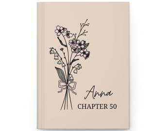 Personalized 50th Birthday Gift, 50 Birthday Hardcover Journal, Custom Coquette Birth Flower Notebook, Chapter Fifty Gift For Wife Mother