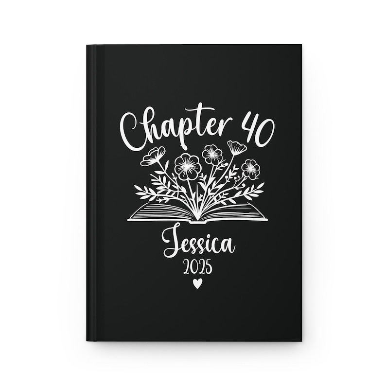 May include: Black and white illustration of an open book with flowers and the text "Chapter 40 Jessica 2025" on a black background.
