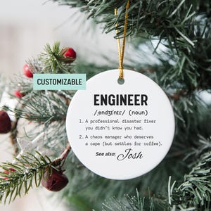 Personalized Engineer Ornament, Engineer Gift, Funny Definition Appreciation Present, Christmas Exchange Gift For Coworker