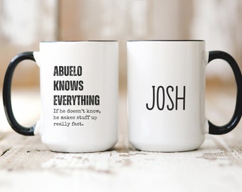 Abuelo Mug, Personalized Abuelo Gift, Custom Name Spanish Grandpa, Grandfather Birthday Present From Grandkid, Abuelo Knows Everything