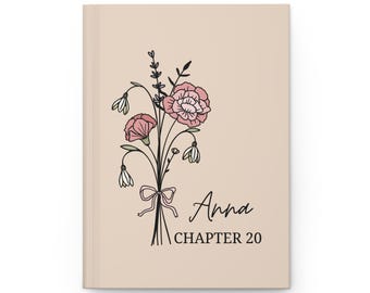 Personalized 20th Birthday Gift, 20 Birthday Journal, Custom Coquette Bow Birth Flower Notebook, Chapter 20 Hardcover Journal For Daughter