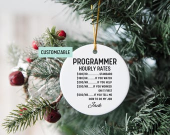 Personalized Programmer Ornament, Funny Hourly Rate Gift For Programming Staff, Customized Coworker Appreciation Christmas Exchange Present