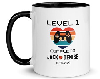 Personalized 1 Year Anniversary Gift For Husband, 1st Anniversary Mug, Level 1 Complete, Retro Video Game Coffee Mug For Gamers
