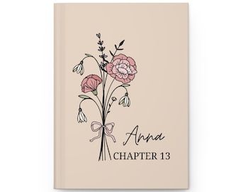 Personalized 13th Birthday Gift, 13 Birthday Journal, Custom Coquette Bow Birth Flower Notebook, Chapter 13 Hardcover Journal For Daughter