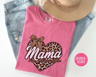 Comfort Colors® Personalized Mama Gift With Kids Names, Leopard Mama Heart Shirt, Mothers Day Present For Wife, Mom From Daughter Son