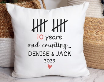 10 Year Anniversary Gift For Couple, Throw Pillow Decor, Custom Name Pillow, 10th Year Wedding Anniversary, Aluminum Anniversary Gift