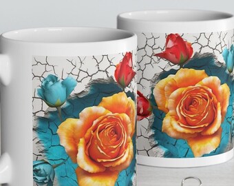 Ceramic Mug 11oz and 15 oz -Valentine's Day gift mug - Rose design mug