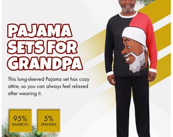 Black Santa Grandpa Christmas Pajama Set: Bamboo Holiday PJs