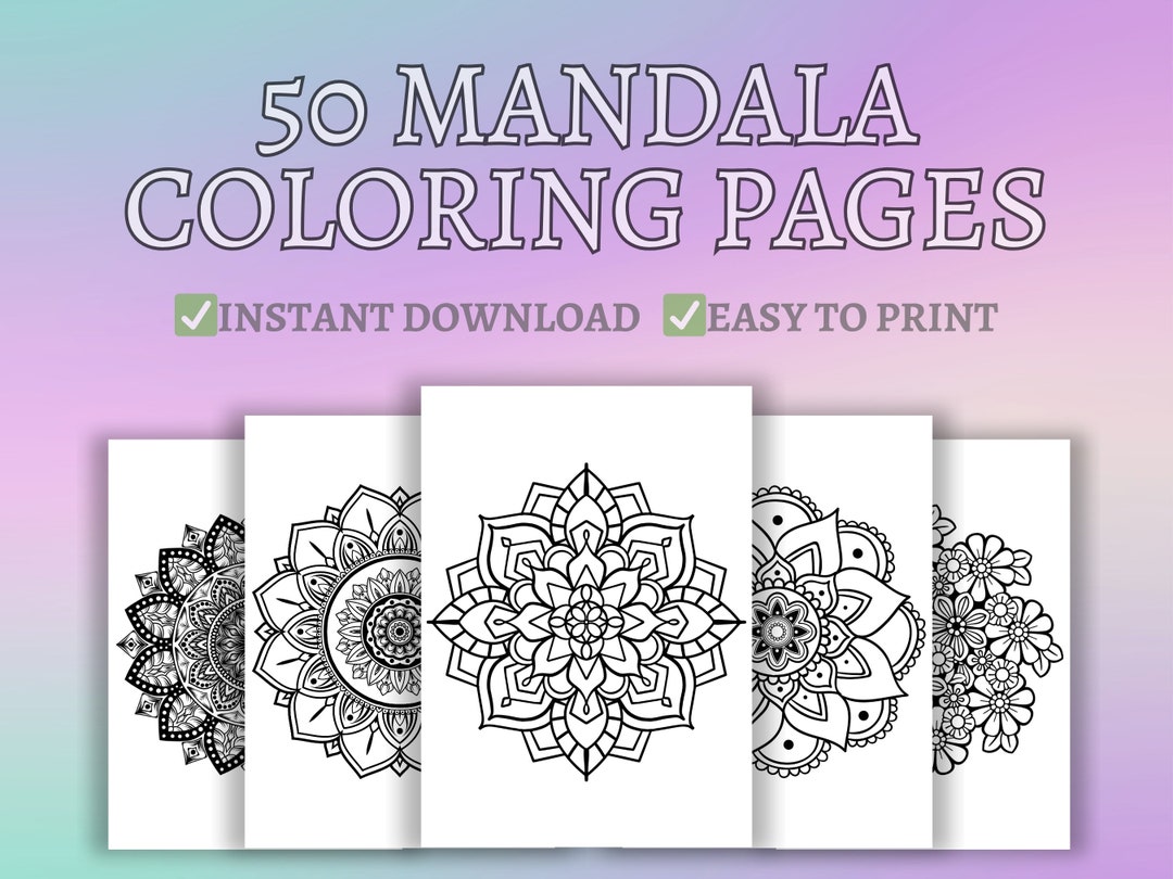 Stress Relief Mandala Coloring Book 50 Adult Pages for Art Therapy and Relaxation Digital ...