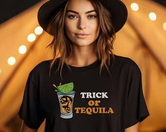 Halloween t shirt, Halloween, t-shirt, Unisex Halloween, funny Halloween, tequila, Halloween gift, trick or tequila, shot