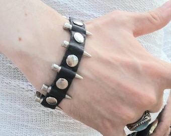 Leather bracelet with Bullet for men or women, wide Leather wrist cuff bracelet, Black wide leather cuff wristband for men or women