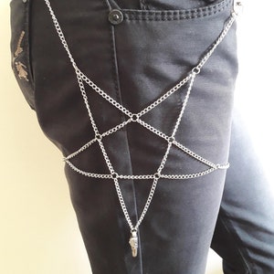 Llaveros de cadena en capas de metal punk rock para hombres y mujeres, llavero de cintura, billetera, pantalones vaqueros, pantalones de hip-hop, cinturones, cadenas, joyería, cadena de pantalones con pentagrama.