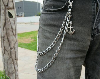 Metal Punk Rock Layered Skull Chain Keychains For Men Women Waist Key Chain Wallet Jeans Hip-hop Pants Belt Chains Skull Pants Chain