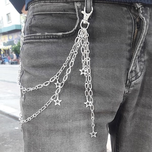 Metall Punk Rock Layered Kette Schlüsselanhänger für Männer Frauen Taille Schlüsselanhänger Jeans Hip-Hop Hosen Gürtel Ketten Schmuck Stern Hosen Kette