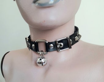 Handmade leather choker High Quality leather with metal Bell chokers leather rocker style chokers - Leather Gothic Bell Choker !