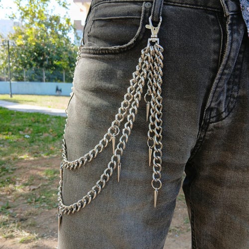 Chaîne en métal punk rock en couches porte-clés pour hommes femmes taille porte-clés portefeuille jean pantalon hip-hop chaînes de ceinture bijoux pointes chaîne de pantalon