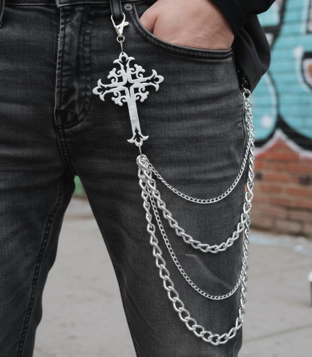 Metal Punk Rock Layered Chain Keychains for Men Women Waist Key Chain ...