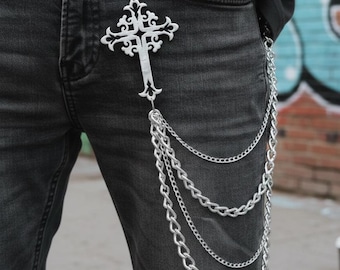 Metal Punk Rock Layered Chain Keychains For Men Women Waist Key Chain Wallet Jeans Hip-hop Pants Belt Chains Jewelry Cross Pants Chain !