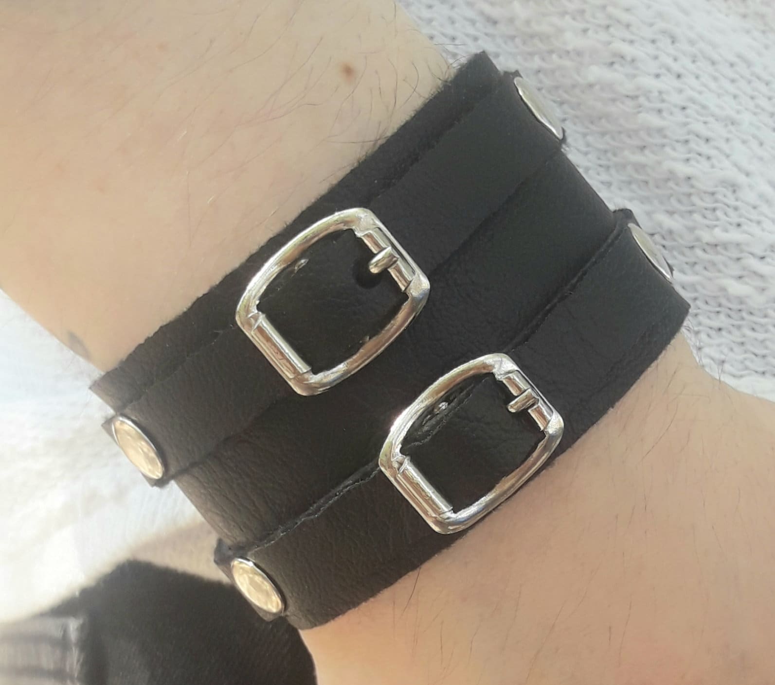 Bracelet Manchette En Cuir Véritable Pour Homme - Style Rock Punk - Fermeture à Boutons-pression Réglable