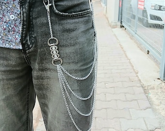 Vintage broek ketting voor dames, ster jeans, zakketting, lichaamsaccessoires voor vrouwen en meisjes, rockportemonnee, 21 inch, legering, geen edelsteen