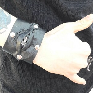 Leather Eye bracelet with for men or women, wide Leather wrist cuff bracelet, Black wide leather cuff wristband for men or women