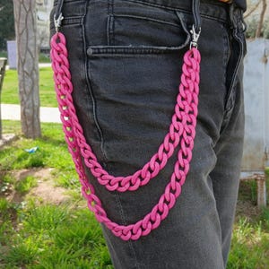 ¡Llavero de cadena en capas de metal punk rock para hombres y mujeres, llavero de cintura, billetera, jeans, pantalones de hip-hop, cinturones, cadenas, joyería, cadena de pantalones rosa!