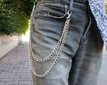 Catena Pantaloni Punk Catena Per Pantaloni Punk - Doppio Strato Metallica Per Portafoglio E Chiavi | Accessorio Hip Hop Catena Jeans Cintura