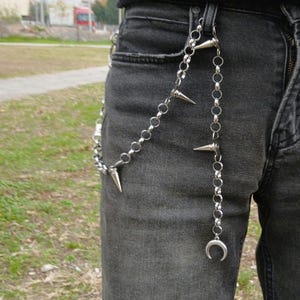 Metal Punk Rock Layered Spike Chain Keychains For Men Women Waist Key Chain Wallet Jeans Hip-hop Pants Belt Chains Moon Pants Chain