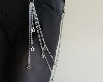 Metal Punk Rock Layered Chain Keychains For Men Women Waist Key Chain Wallet Jeans Hip-hop Pants Belt Chains Jewelry Star Pants Chain