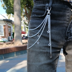 Llaveros de cadena en capas de metal punk rock para hombres y mujeres, llaveros de cintura, billeteras, jeans, pantalones de hip-hop, cinturones, cadenas, joyería, cadena de pantalones con estrellas.