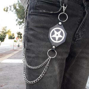 Chaveiros de corrente em camadas de metal punk rock para homens e mulheres, chaveiro de cintura, carteira, jeans, calças hip-hop, correntes de cinto, joias, corrente de calças de pentagrama!