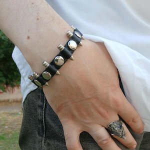 Leather bracelet with Bullet for men or women, wide Leather wrist cuff bracelet, Black wide leather cuff wristband for men or women