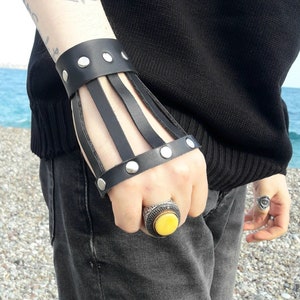 Leather bracelet with for men or women, wide Leather wrist cuff bracelet, Black wide leather cuff wristband for men or women