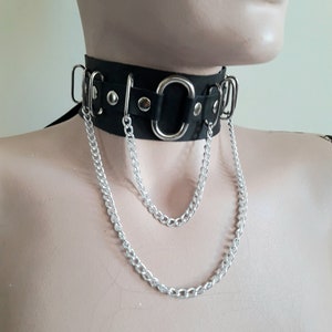 Handmade leather choker High Quality leather with metal ring chokers leather rocker style chokers - Leather Gothic Chain Choker !