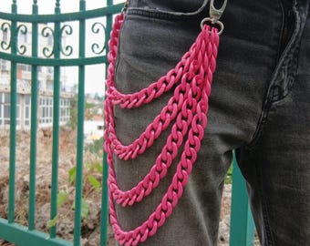 Metal Punk Rock Layered Chain Keychains For Men Women Waist Key Chain Wallet Jeans Hip-hop Pants Belt Chains Jewelry Pink Pants Chain !
