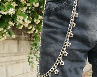 Llaveros de cadena de capas estilo punk rock metal para hombre y mujer. Llavero para la cintura, cartera, jeans, pantalones hip-hop, cadenas para cinturón, joyería. Cadena de estrella para pantalones.